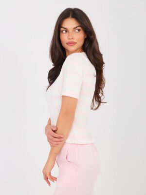 Alternative view of Plonas dryžuotas megztinis trumpomis rankovėmis  "ELVY" šviesi rožinė