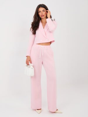 Trumpo švarkelio ir kelnių komplektas iš sviestinės medžiagos "EVON" šviesi rožinė