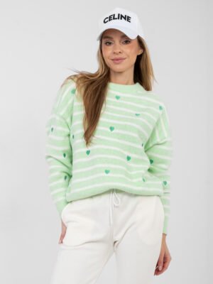 Oversize šiltas dryžuotas megztinis su širdelių motyvais "WINNY" šviesi geltona