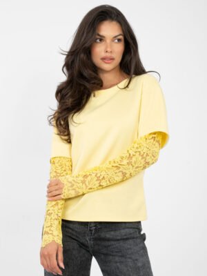 Palaidinė su sluoksniuotu nėrinių rankovių efektu " ODELIA" šviesi geltona