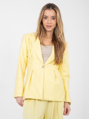 Liemenuotas odos imitacijos švarkas "LEA" šviesi geltona