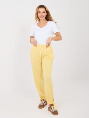 Laisvalaikio kelnės su raišteliais reguliuojamais galais "POLLA" šviesi geltona