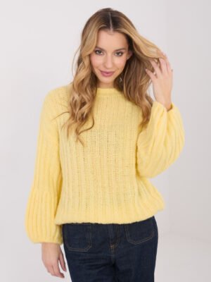 Šiltas megztinis su vilna pūstomis rankovėmis "ANGGI" šviesi geltona