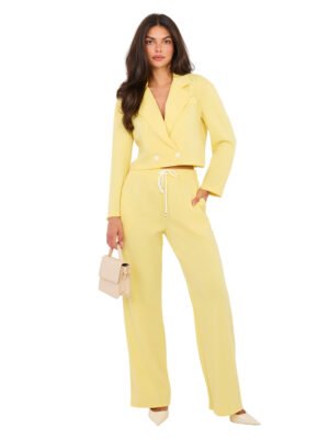 Alternative view of Trumpo švarkelio ir kelnių komplektas iš sviestinės medžiagos "EVON" šviesi geltona