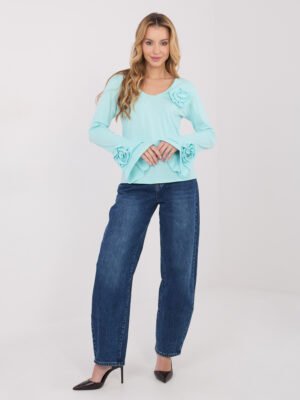 Palaidine varpelio formos rankovėmis puošta dekoratyvinėmis gėlėmis "IZAURA" mėtų