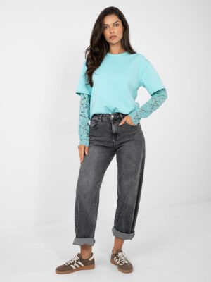 Palaidinė su sluoksniuotu nėrinių rankovių efektu " ODELIA" mėtų