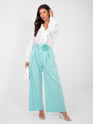 Plačios kelnės su išskirtiniu juosmens akcentu "SUNNY" mėtų