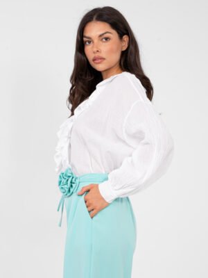 Alternative view of Plačios kelnės su išskirtiniu juosmens akcentu "SUNNY" mėtų