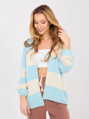 Oversize kardiganas su vilna ir horizontalių juostų raštu "SHARON" šviesi mėlyna