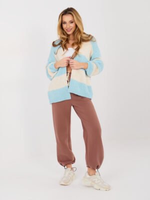 Alternative view of Oversize kardiganas su vilna ir horizontalių juostų raštu "SHARON" šviesi mėlyna