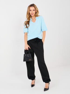 Megztinis trumpomis rankovėmis su dekoratyvia apykakle "ELSA" šviesi mėlyna