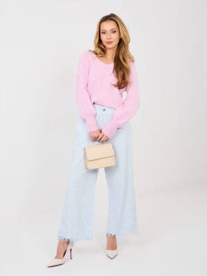 Megztinis su alpakos vilna ir V formos iškirpte "DAREEN" šviesi rožinė