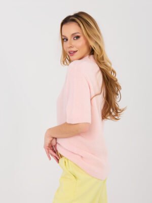 Alternative view of Megztinis trumpomis rankovėmis su dekoratyvia apykakle "ELSA" šviesi rožinė