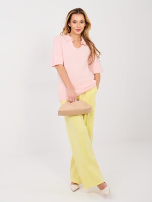 Megztinis trumpomis rankovėmis su dekoratyvia apykakle "ELSA" šviesi rožinė