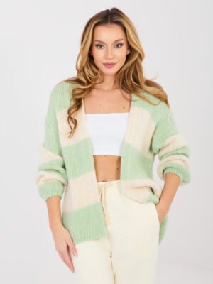 Alternative view of Oversize kardiganas su vilna ir horizontalių juostų raštu "SHARON" šviesi žalia
