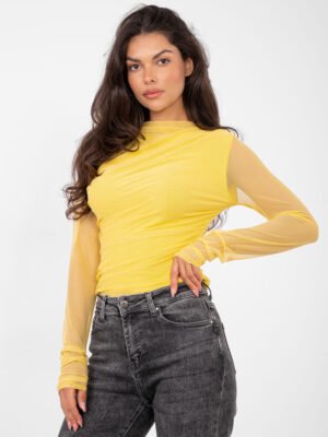 Alternative view of Palaidinė su permatomo tinklelio rankovėmis "HIKARI" geltona