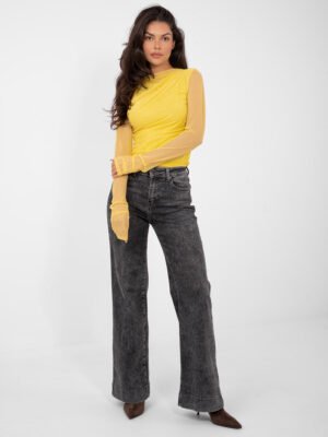 Palaidinė su permatomo tinklelio rankovėmis "HIKARI" geltona