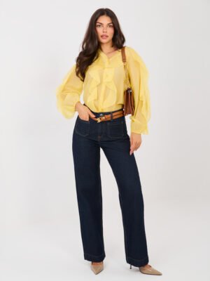 Lengvo audinio marškiniai su dekoratyviniais raukiniais "ELEINE" geltona