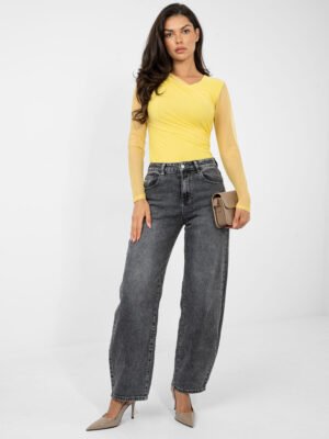 Sluoksniuoto dizaino bodis su tinklelio rankovėmis "ARLETTE" geltona