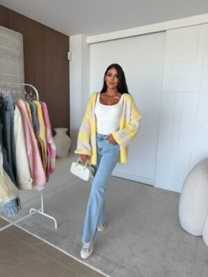 Sweter pastelle rozpinany zolty ecru