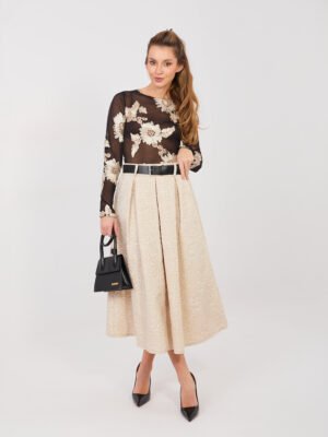 Tekstūrinio audinio midi sijonas su diržu "MARISSA" smėlio