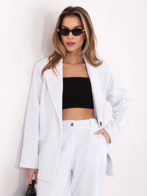 Alternative view of Stilingos velvetinės 7/8 ilgio kelnės su aukštu liemeniu "ORNELLA" balta