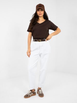 Modernios trumpintos velvetinės kelnės su diržu "BROOKE" balta