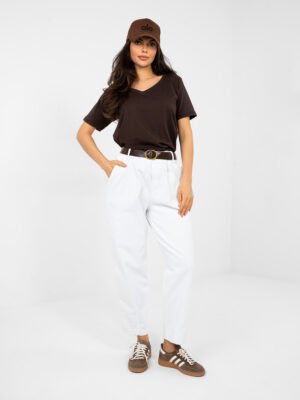 Alternative view of Modernios trumpintos velvetinės kelnės su diržu "BROOKE" balta