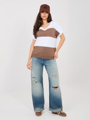 Laisvalaikio palaidinė su plačių juostų raštu "LINEA" ruda