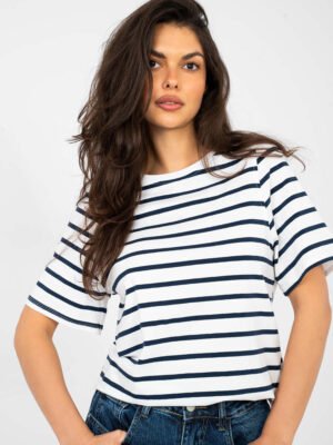 Alternative view of Dryžuoti medvilniniai marškinėliai trumpomis rankovėmis "ZINA" balta mėlyna