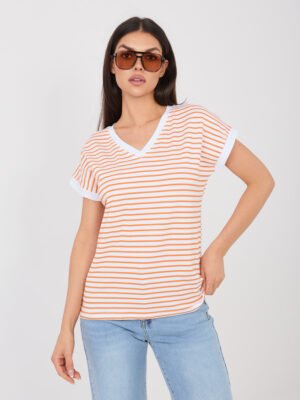 Patogūs dryžuoti marškinėliai su V formos iškirpte "LIUSI" oranžinė