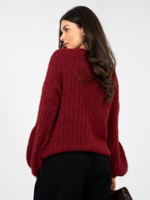 Alternative view of Jaukus stulpelių rašto megztinis su vilna "ALBA“ bordo