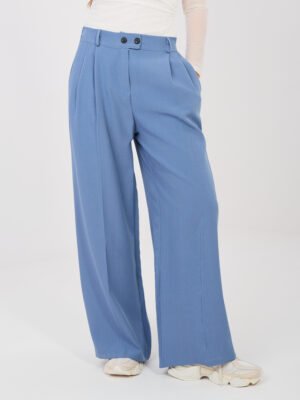 Alternative view of Plačios kelnės su aukštu liemeniu "VILOU"  tamsi mėlyna