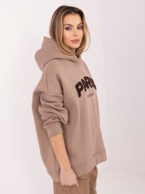 Alternative view of Oversize džemperis su užrašu ir gobtuvu "PARY" tamsi smėlio