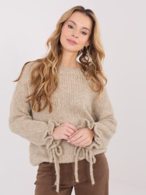 Pol pl Ciemnobezowy sweter w jednolitym kolorze 416690