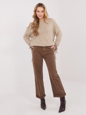 Pol pl Ciemnobezowy sweter w jednolitym kolorze 416690