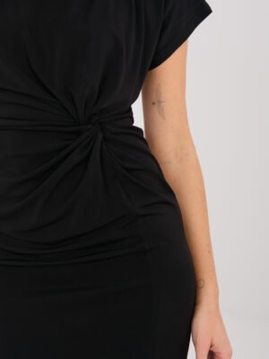 Alternative view of Elegantiška midi suknelė su drapiruote ir skeltuku "MARYN" juoda