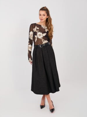 Tekstūrinio audinio midi sijonas su diržu "MARISSA" juoda