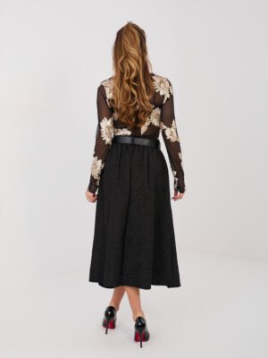 Alternative view of Tekstūrinio audinio midi sijonas su diržu "MARISSA" juoda