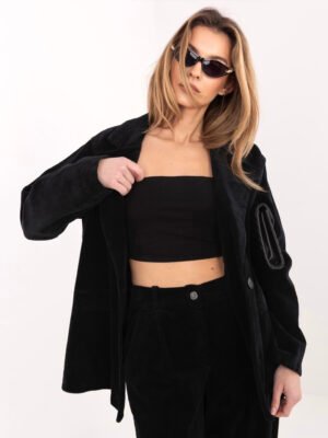 Alternative view of Stilingas laisvo kirpimo velvetinis švarkas ORNELLA juoda