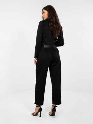 Alternative view of Casual stiliaus minkštos kelnės su akcentine kišene ir diržu "CALLY" juoda