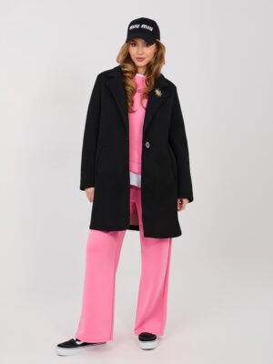 Modernus paltas su dekoratyvine sage "KYARA" juoda