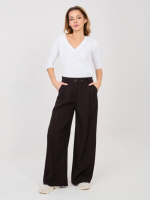 Plačios kelnės su aukštu liemeniu "VILOU"  tamsi ruda