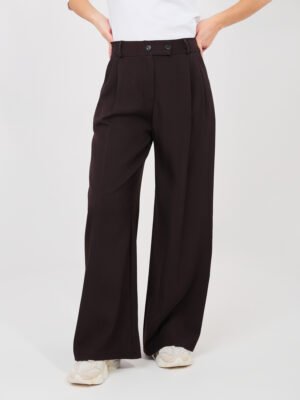 Alternative view of Plačios kelnės su aukštu liemeniu "VILOU"  tamsi ruda
