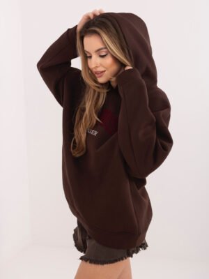 Alternative view of Oversize džemperis su užrašu ir gobtuvu "PARY" šokoladinė
