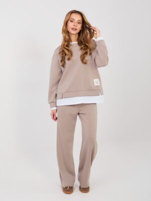 Laisvalaikio komplektas su sluoksniuoto dizaino džemperiu “MATTI" tamsi smėlio