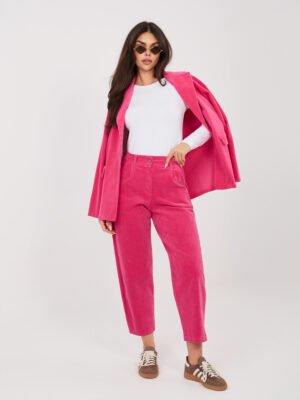 Alternative view of Stilingos velvetinės 7/8 ilgio kelnės su aukštu liemeniu "ORNELLA" fuksija