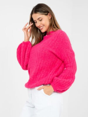 Jaukus stulpelių rašto megztinis su vilna "ALBA“ fuksia