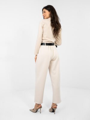 Alternative view of Casual stiliaus minkštos kelnės su akcentine kišene ir diržu "CALLY" šviesi smėlio