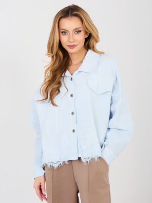 Džinsinis švarkelis su sagomis ir nėrinių apdaila "CORDY" šviesi mėlyna